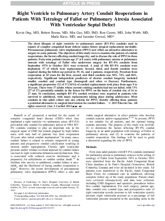 (PDF) Right Ventricle to Pulmonary Artery Conduit Reoperations in ...