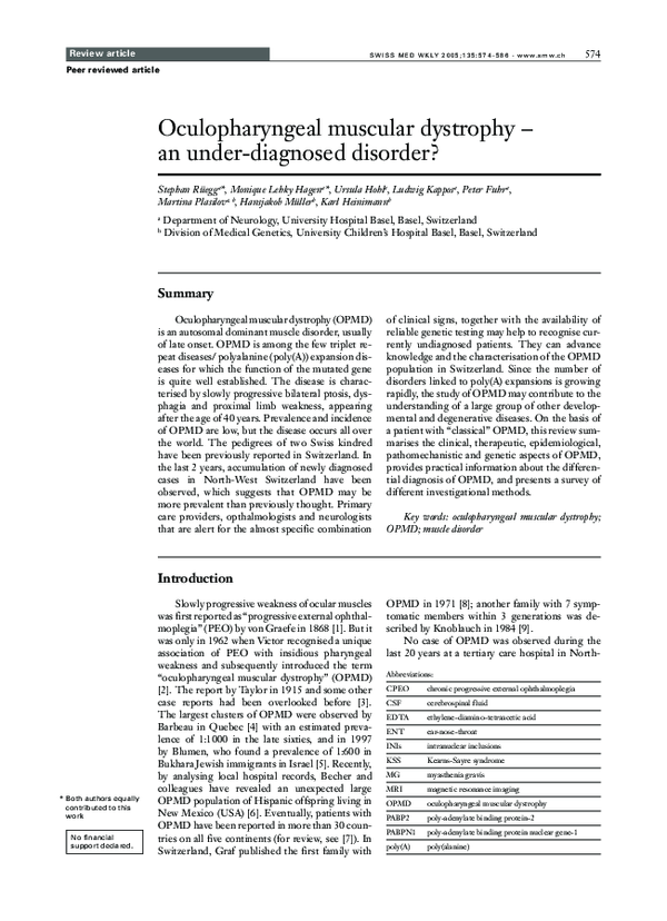 (PDF) Oculopharyngeal muscular dystrophy - an under-diagnosed disorder?