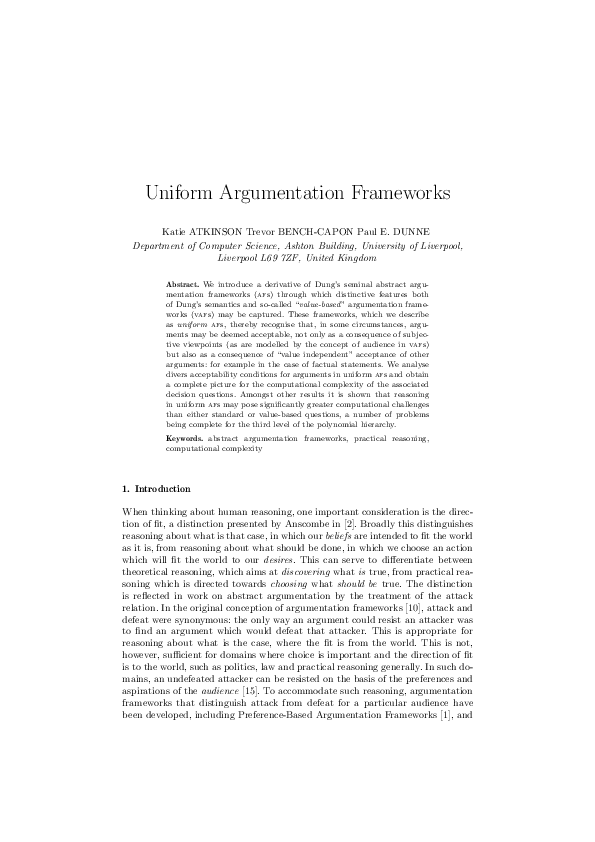 (PDF) Uniform Argumentation Frameworks