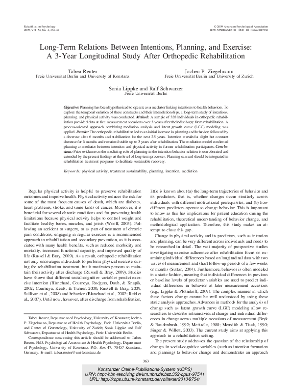 (PDF) Long-term relations between intentions, planning, and exercise: A ...
