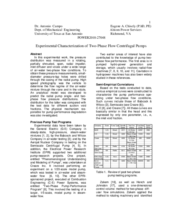 (PDF) Experimental Characterization of Two-Phase Flow Centrifugal Pumps