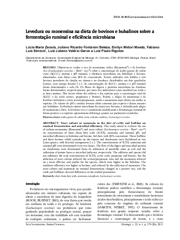 (PDF) Levedura ou monensina na dieta de bovinos e bubalinos sobre a ...