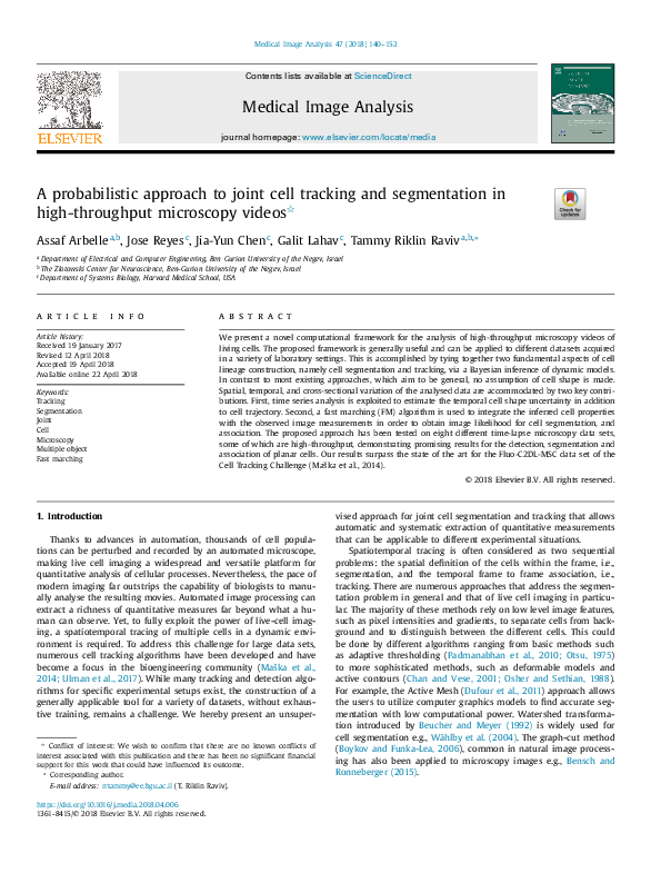 (PDF) A probabilistic approach to joint cell tracking and segmentation ...