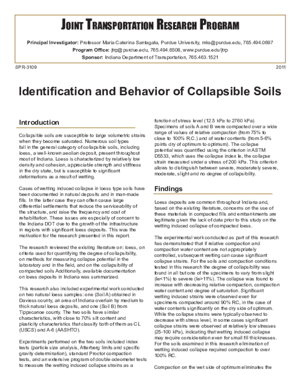(PDF) Identification and Behavior of Collapsible Soils