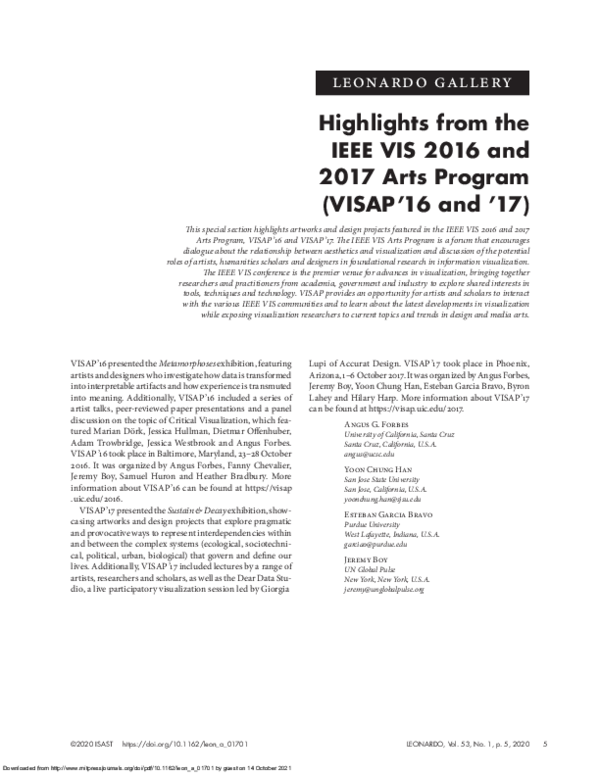 (PDF) Highlights from the IEEE VIS 2016 and 2017 Arts Program (VISAP’16 ...