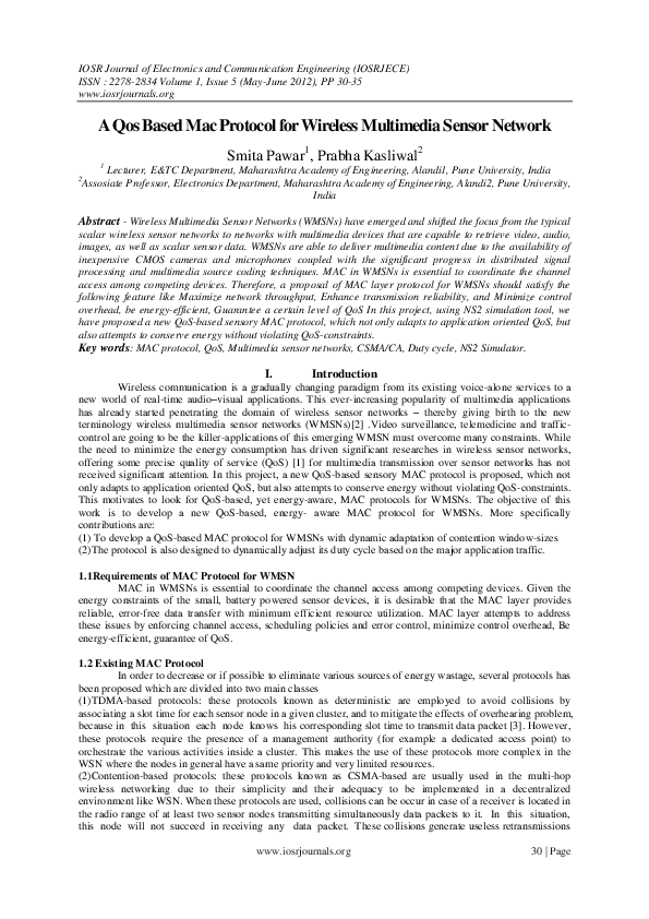 (PDF) A Qos Based Mac Protocol for Wireless Multimedia Sensor Network