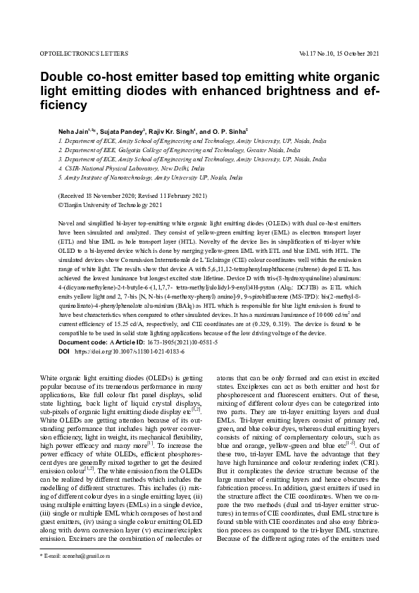 (PDF) Double co-host emitter based top emitting white organic light ...