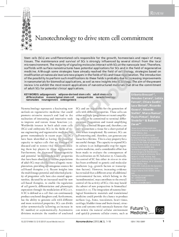 (PDF) Nanotechnology to drive stem cell commitment