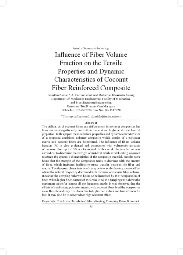 (PDF) Influence of Fiber Volume Fraction on the Tensile Properties and ...