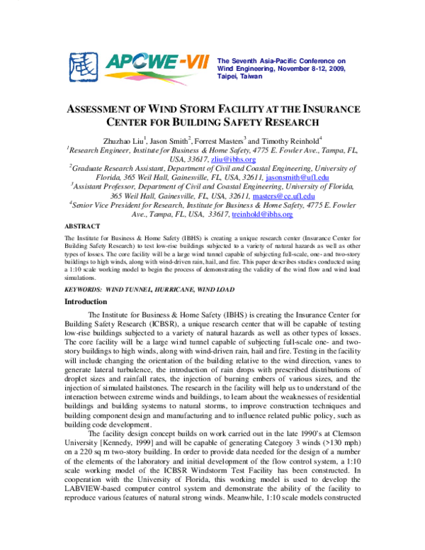 (PDF) Assessment of Wind Storm Facility at the Insurance Center for ...