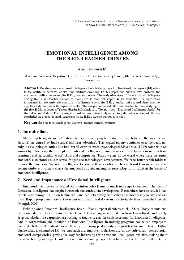 (PDF) Emotional Intelligence Among the B.ED. Teacher Trinees