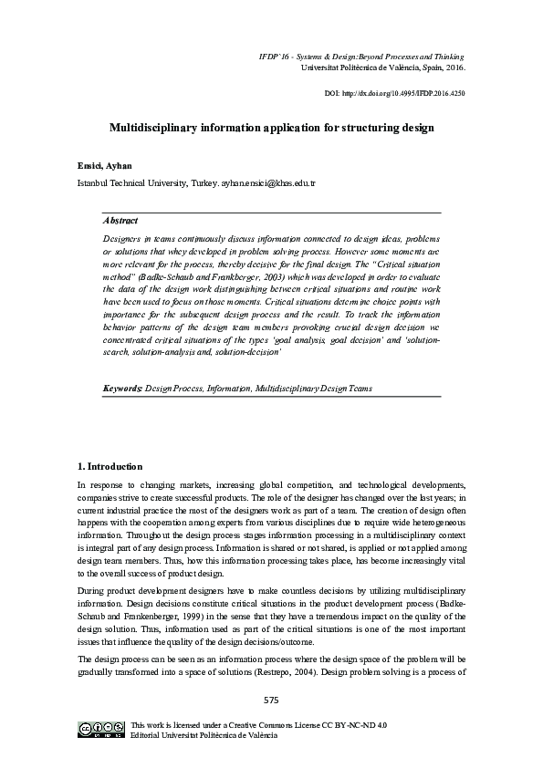 (PDF) Multidisciplinary information application for structuring design