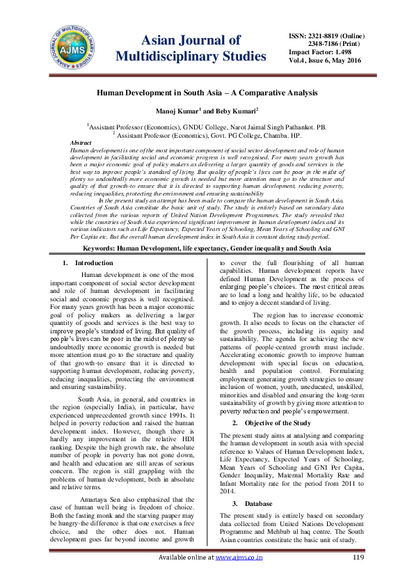 (PDF) Human Development in South Asia - A Comparative Analysis