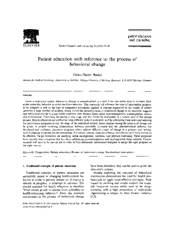 (PDF) Patient education with reference to the process of behavioral change