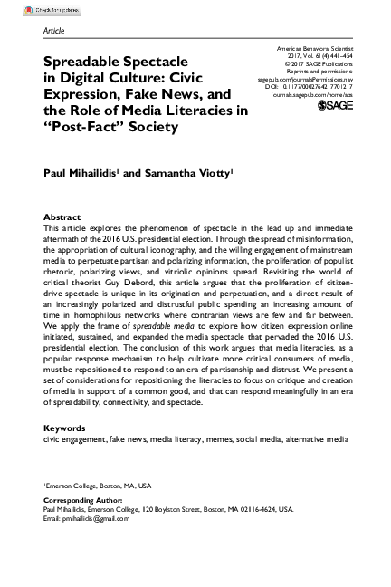 (PDF) Spreadable Spectacle in Digital Culture: Civic Expression, Fake ...