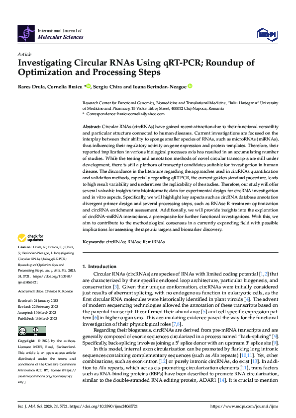 (PDF) Investigating Circular RNAs Using qRT-PCR; Roundup of ...