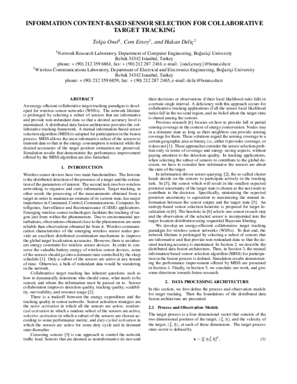 (PDF) Information Content-Based Sensor Selection For Collaborative ...