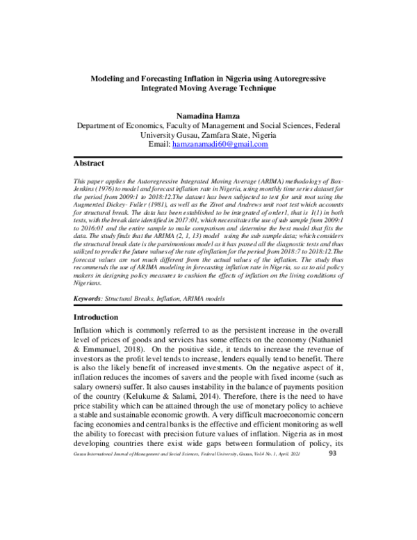 (PDF) Modeling and Forecasting Inflation in Nigeria using ...