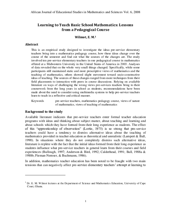 (PDF) Learning to Teach Basic School Mathematics: Lessons from a ...