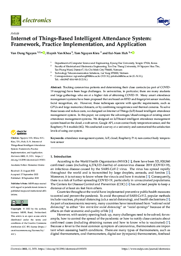 (PDF) Internet of Things-Based Intelligent Attendance System: Framework ...