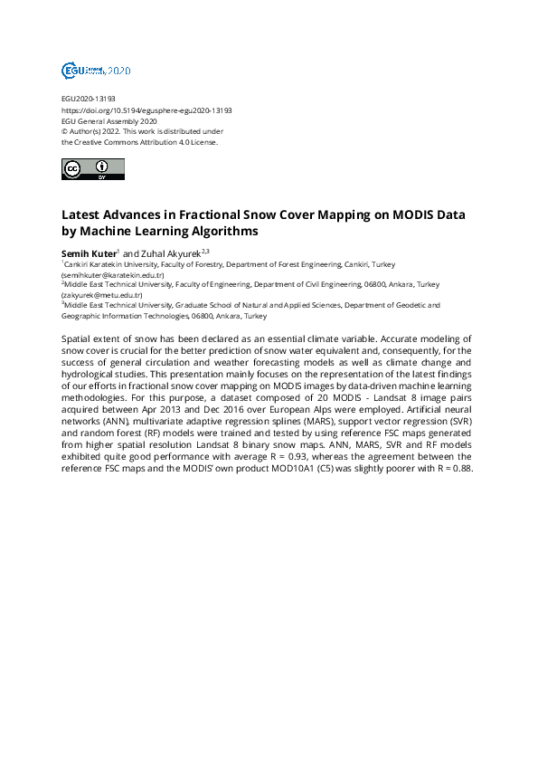 (PDF) Latest Advances in Fractional Snow Cover Mapping on MODIS Data by ...