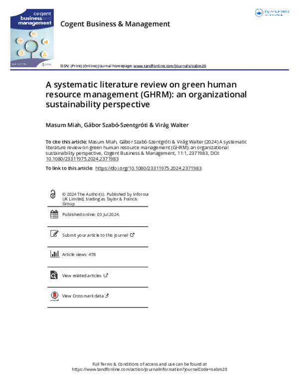 (PDF) A systematic literature review on green human resource management ...