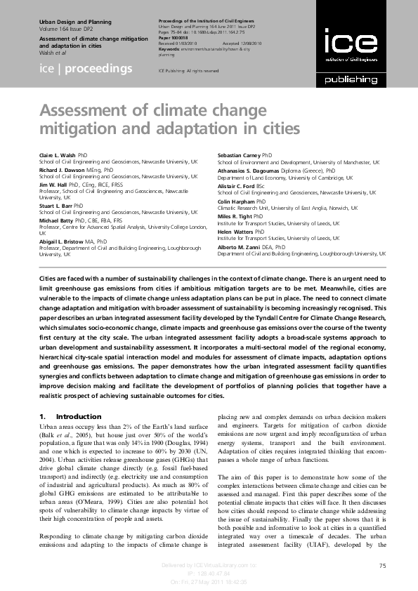 (PDF) Assessment of climate change mitigation and adaptation in cities