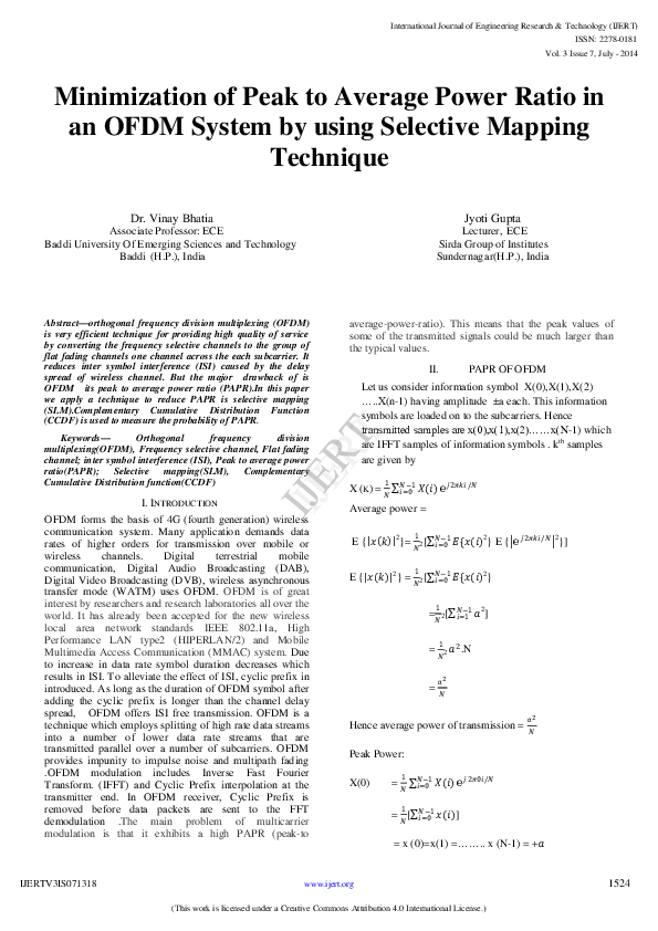 (PDF) Minimization of Peak to Average Power Ratio in an OFDM System by ...