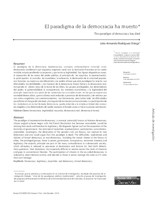 (PDF) El paradigma de la democracia ha muerto.(The paradigm of ...