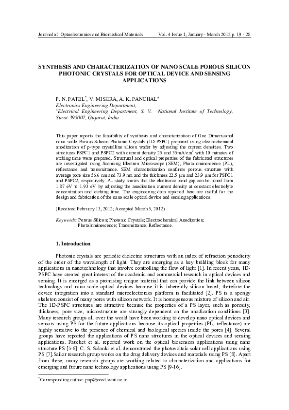 (PDF) Synthesis and Characterization of Nano Scale Porous Silicon ...