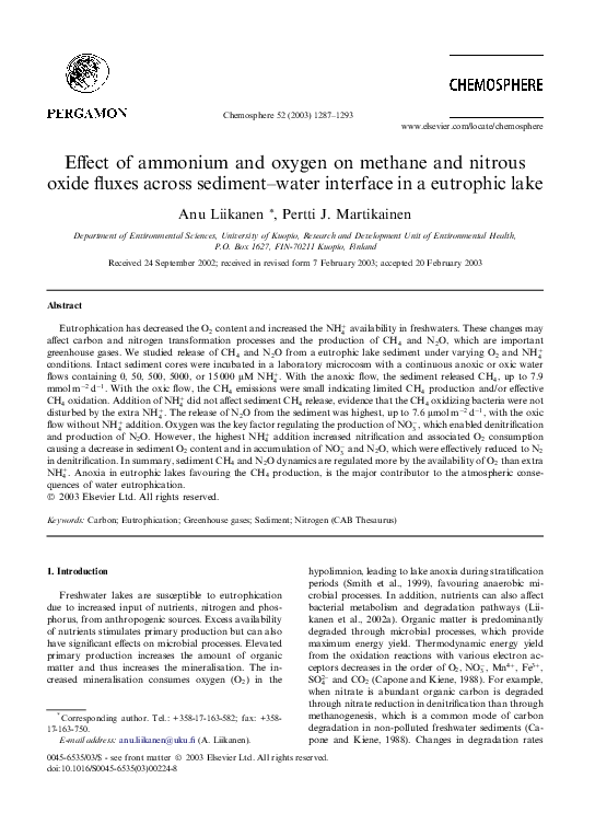 (PDF) Effect of ammonium and oxygen on methane and nitrous oxide fluxes ...