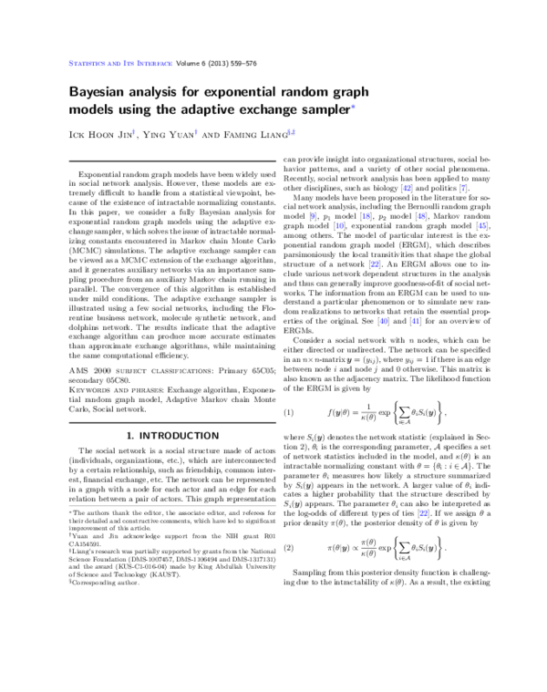(PDF) Bayesian analysis for exponential random graph models using the ...