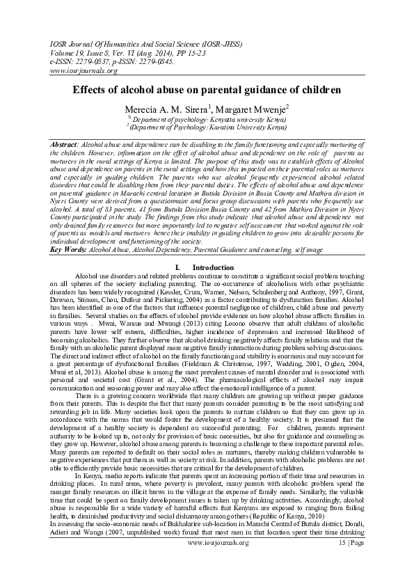 (PDF) Effects of alcohol abuse on parental guidance of children