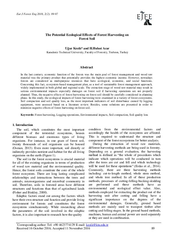 (PDF) The Potential Ecological Effects of Forest Harvesting on Forest Soil