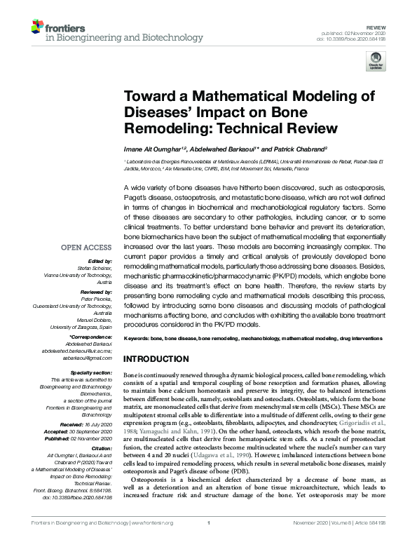 (PDF) Toward a Mathematical Modeling of Diseases’ Impact on Bone ...