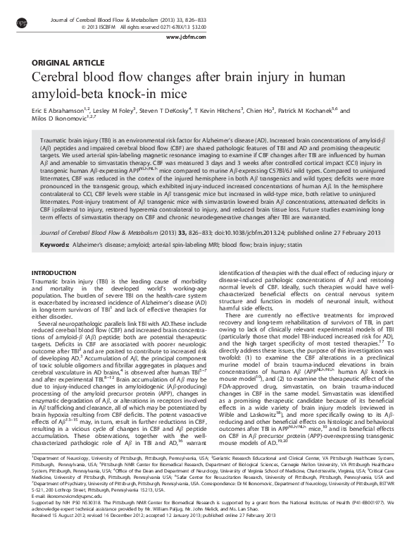 (PDF) Cerebral Blood Flow Changes after Brain Injury in Human Amyloid ...