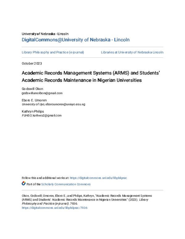 (PDF) Academic Records Management Systems (ARMS) and Students' Academic ...