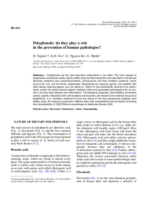 (PDF) Polyphenols: do they play a role in the prevention of human ...