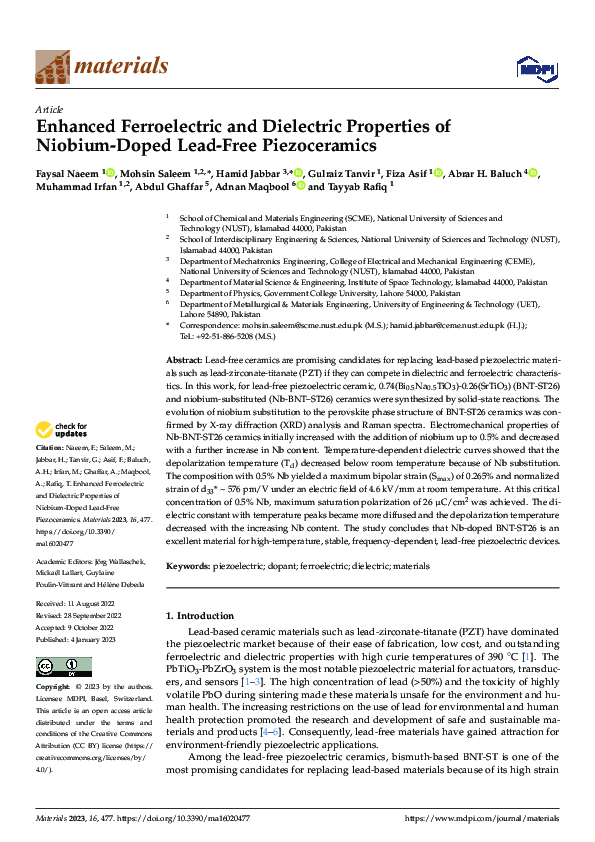 (PDF) Enhanced Ferroelectric and Dielectric Properties of Niobium-Doped ...