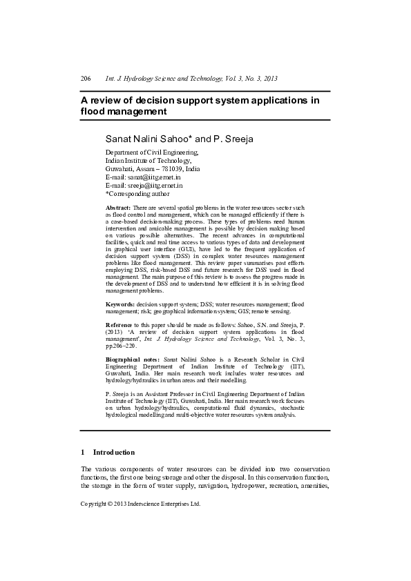(PDF) A review of decision support system applications in flood management