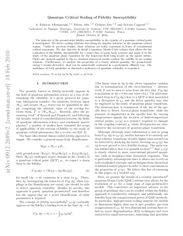 (PDF) Quantum critical scaling of fidelity susceptibility