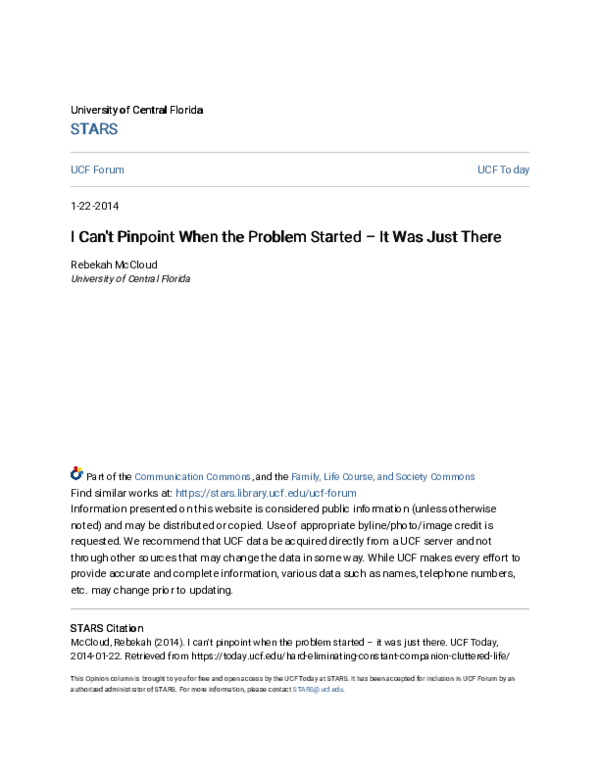 (PDF) I Can't Pinpoint When the Problem Started – It Was Just There