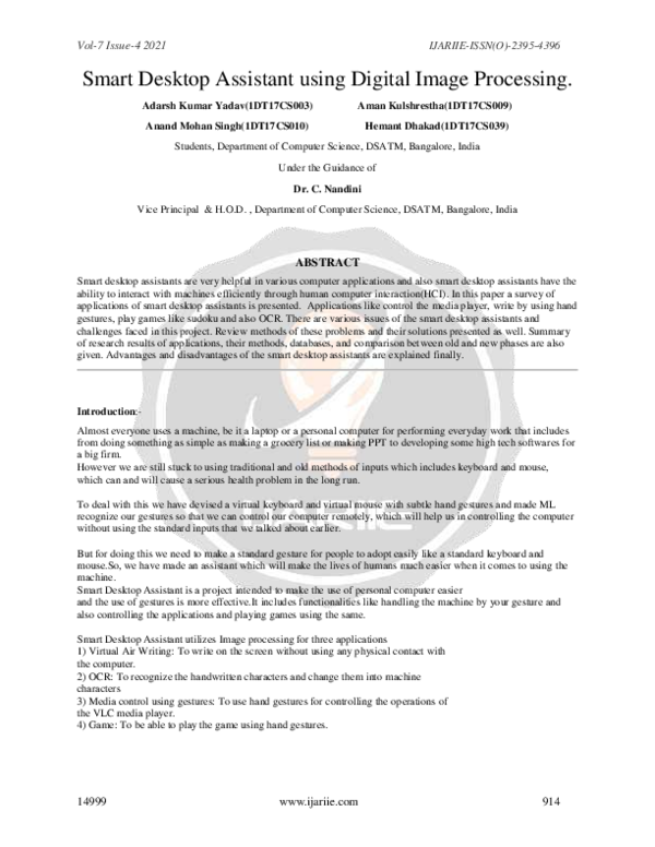 (PDF) Smart Desktop Assistant Using Digita Image Processing