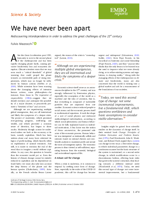 (PDF) We have never been apart. Rediscovering interdependence in order ...
