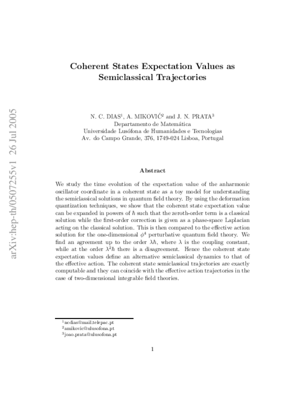 (PDF) Coherent states expectation values as semiclassical trajectories