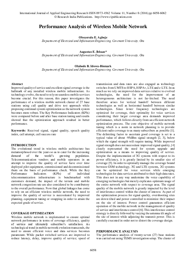 (PDF) Performance Analysis of Wireless Mobile Network