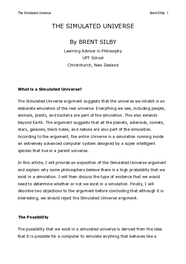 (PDF) The Simulated Universe | Brent Silby - Academia.edu