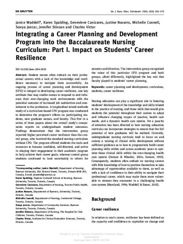 (PDF) Integrating a Career Planning and Development Program into the ...