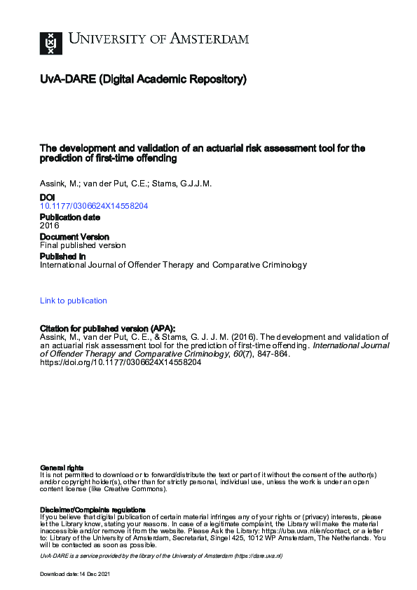 (PDF) The Development and Validation of an Actuarial Risk Assessment ...
