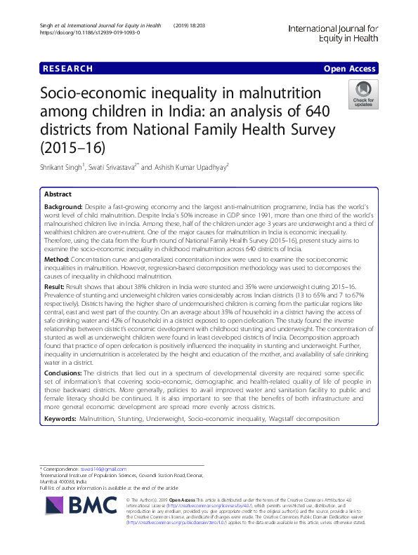 (PDF) Socio-economic inequality in malnutrition among children in India ...